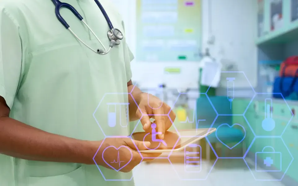 Clinician interacting with a secure digital healthcare interface