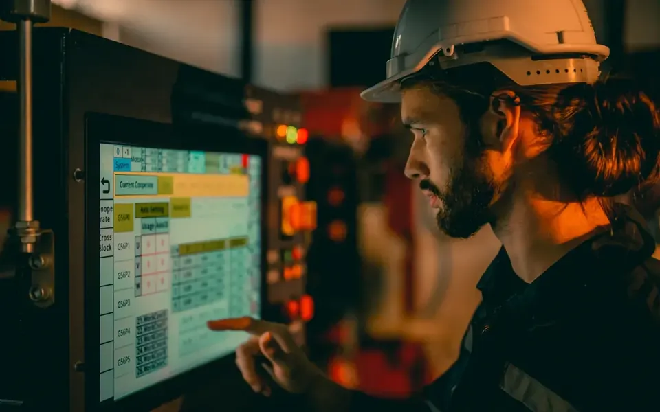 Technician inspecting equipment at a construction site