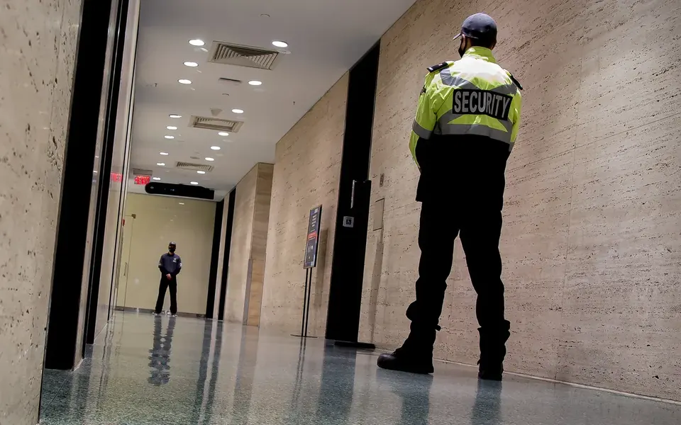 Security officer patrolling a retail environment