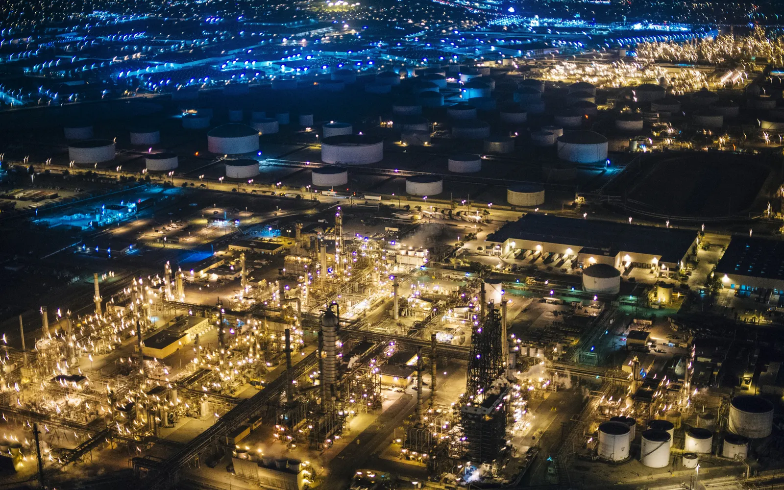 Aerial refinery complex representing industrial control and OT security coverage
