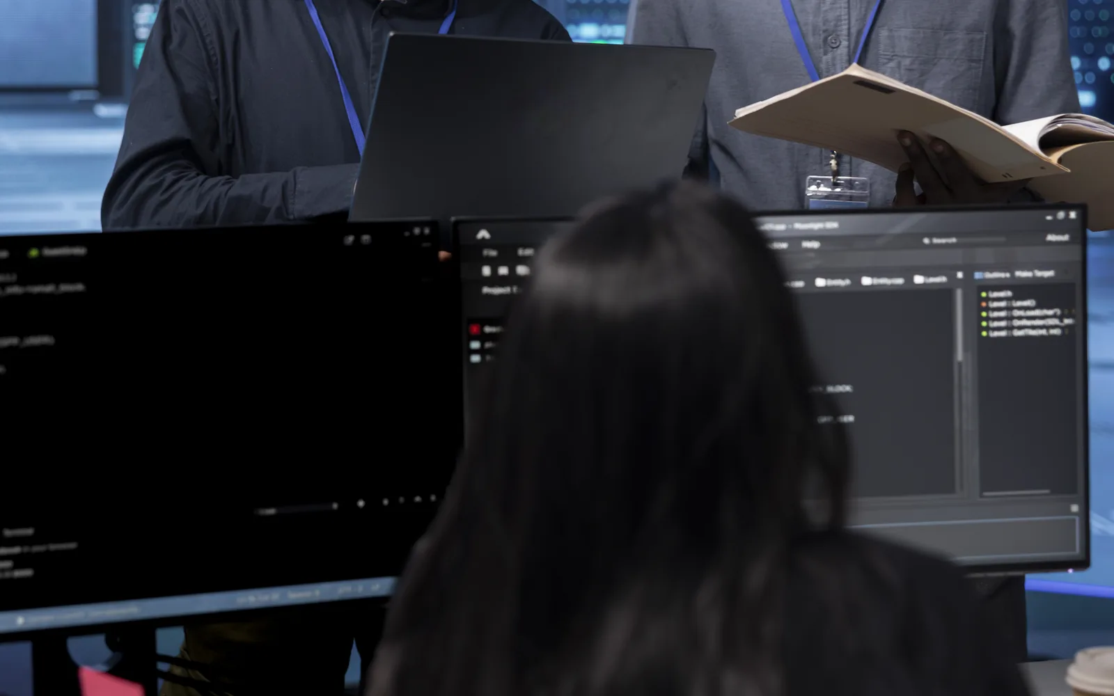 Technical team maintaining protected datacenter systems