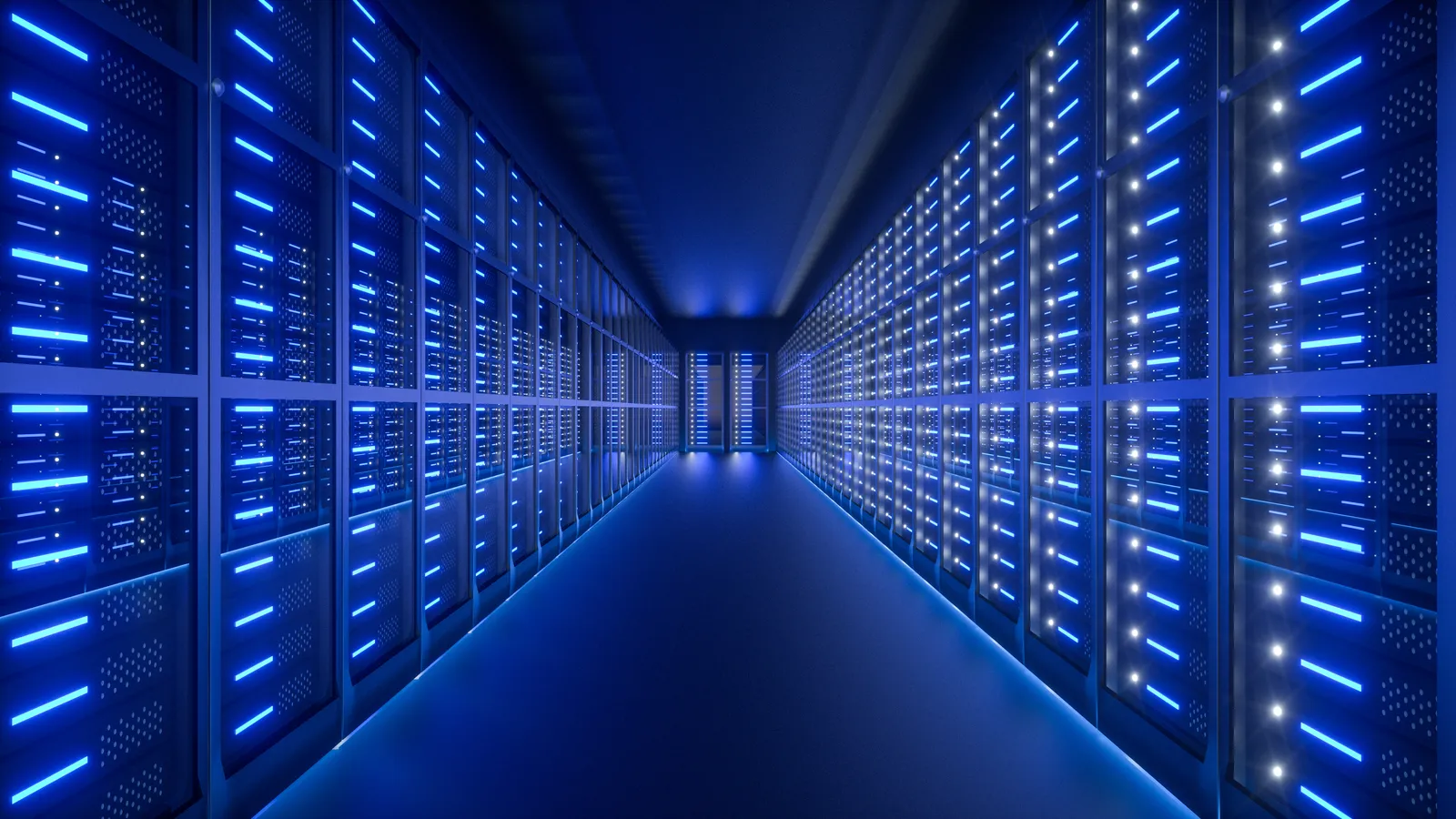 Modern datacenter aisle representing SOC operations infrastructure